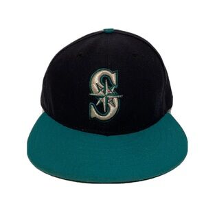 Vintage Seattle Mariners Fitted Hat Cap New Era Size 7 1/4 100% Polyester